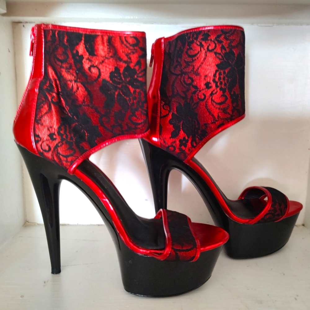 Elle black and red 6" platform heels with ankle cuff